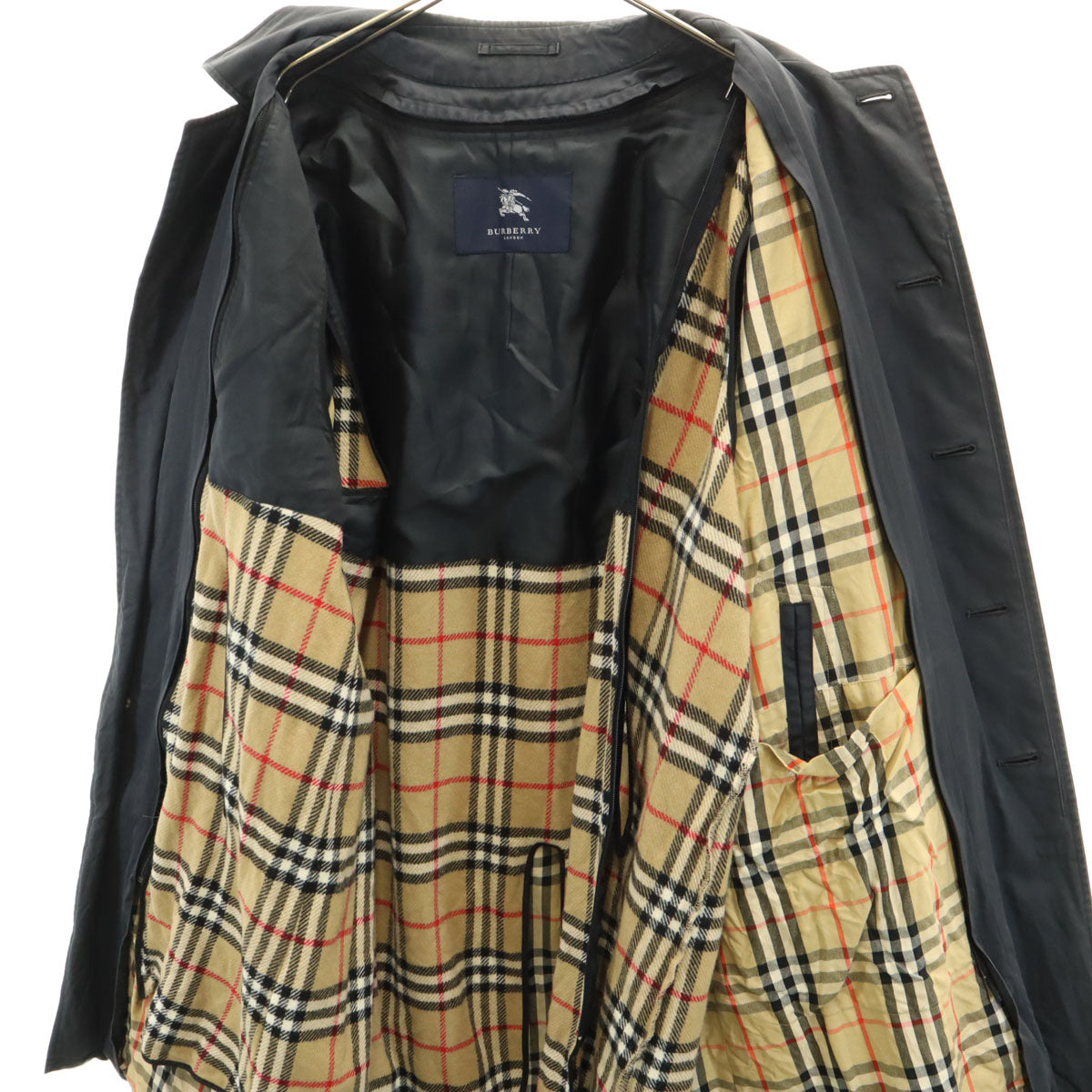 BURBERRY LONDON バーバリーロンドン ステンカラーコート 90-165-4 ブラック系 ベストライナー付き メンズ