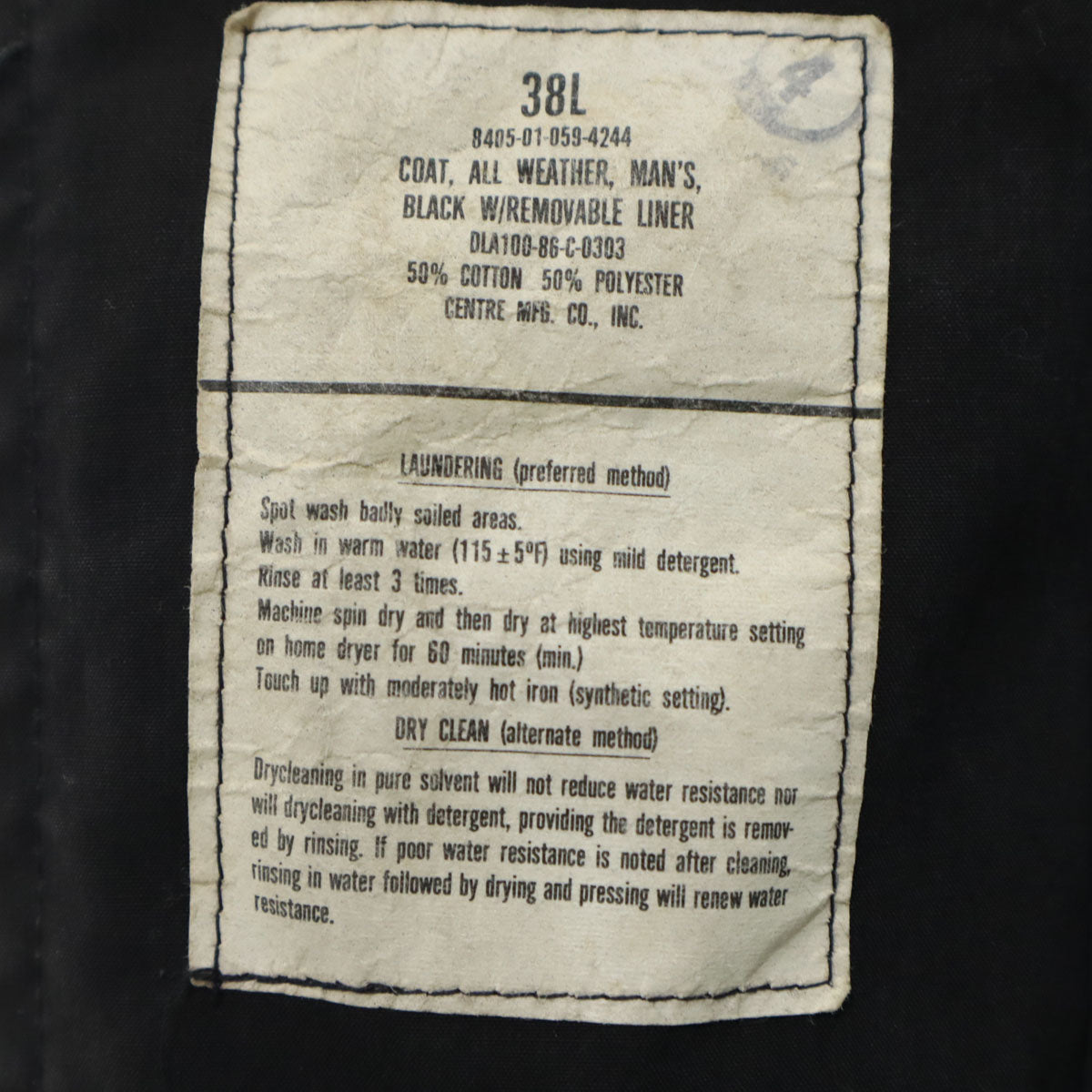US NAVY アメリカ海軍 80s ヴィンテージ DLA オールウェザーコート ミリタリーコート 38 ブラック系 ライナー メンズ