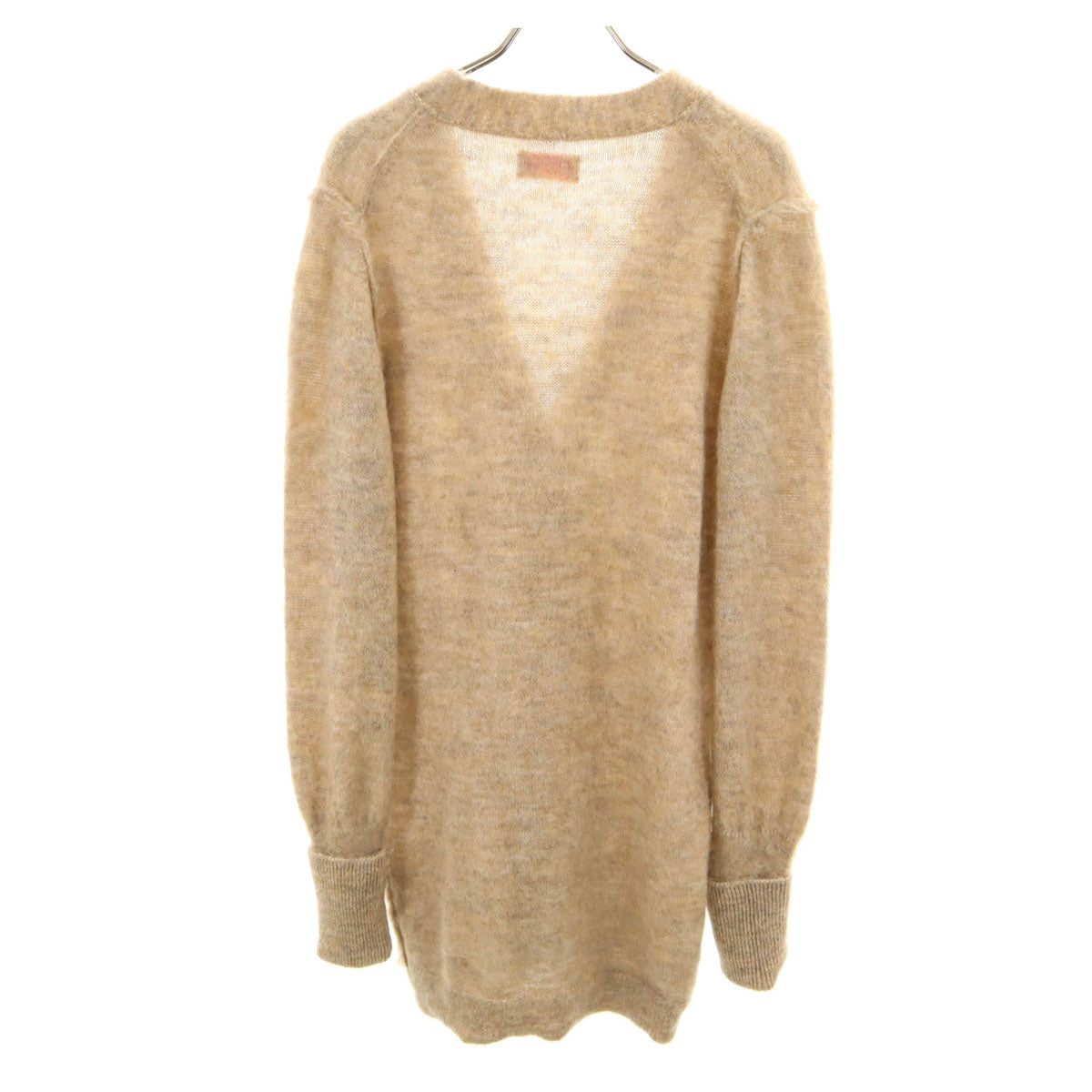 美品 MEYAME メヤメ 日本製 長袖 ロング Vネック ニットカーディガン FREE ベージュ レディース