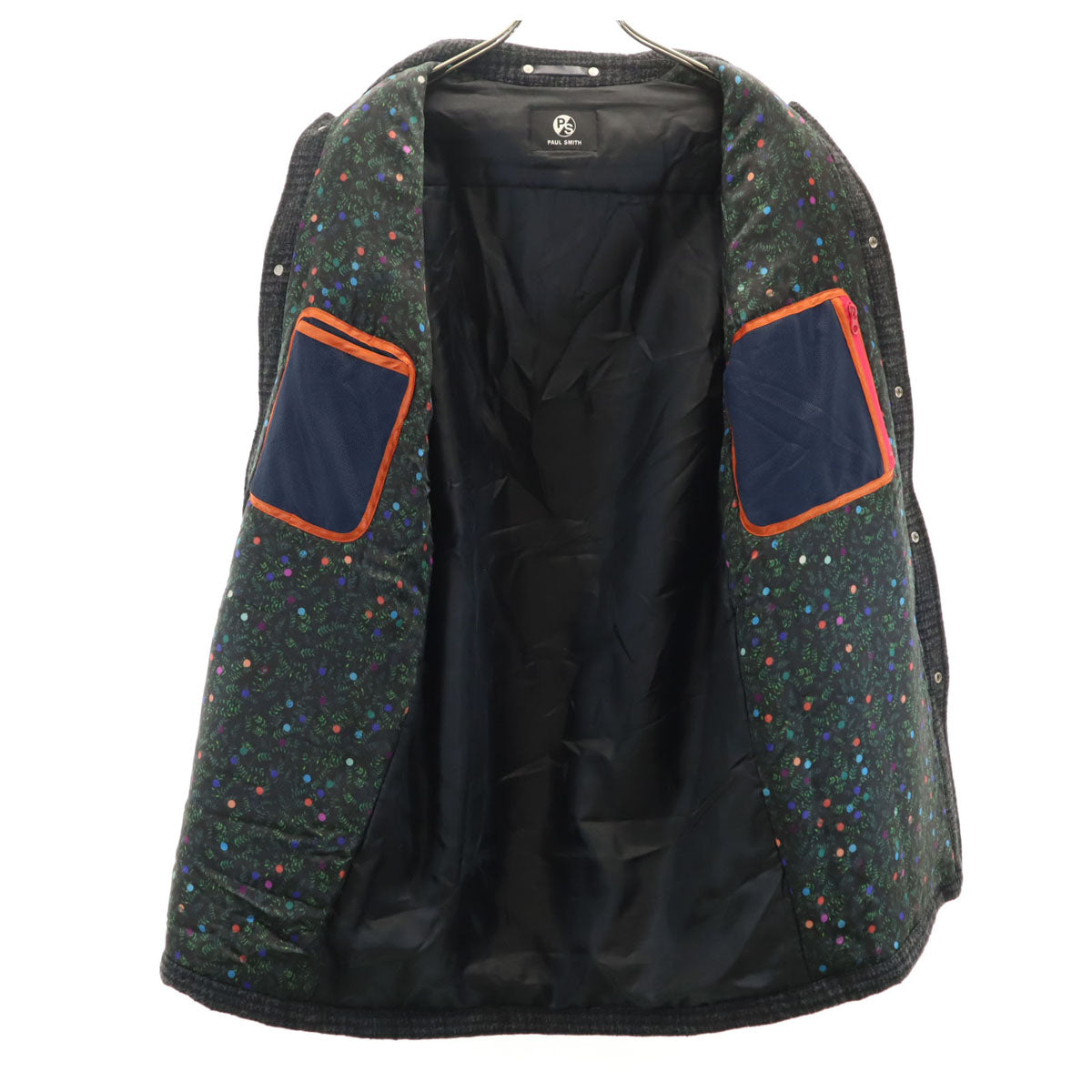 PS Paul Smith ピーエスポールスミス チェック柄 ステンカラーコート S チャコールグレー 中綿 メンズ