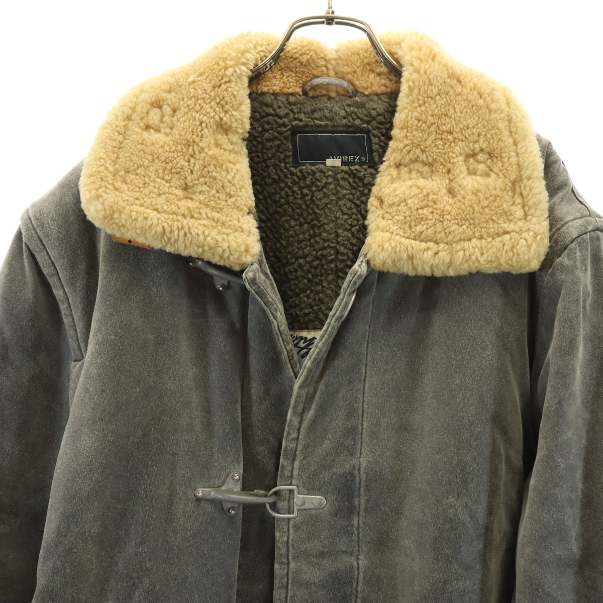 美品 AVIREX アヴィレックス コーティング加工 ファイヤーマン コート L グレー系 裏ボア メンズ