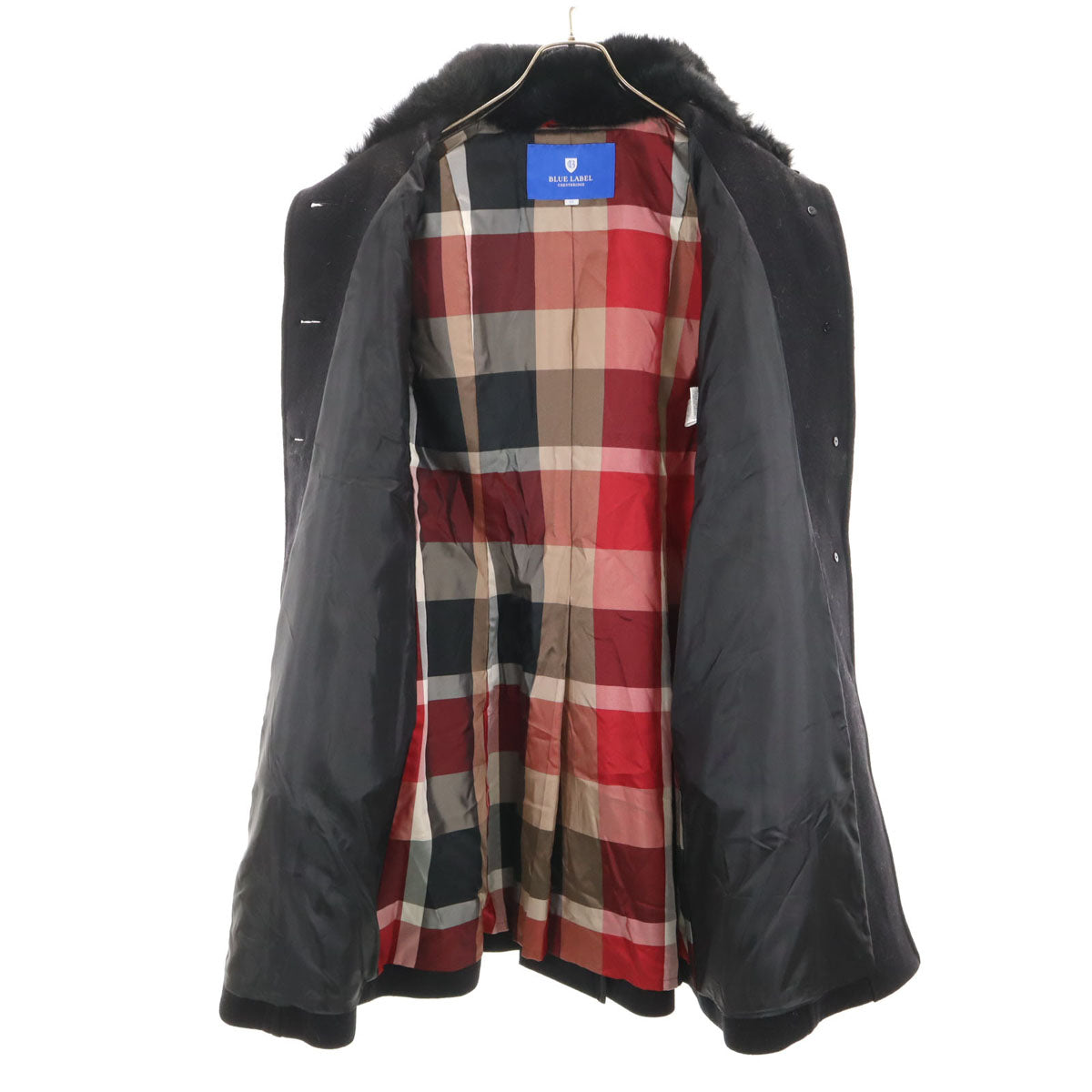 BLUE LABEL CRESTBRIDGE ブルーレーベルクレストブリッジ ウールコート 38 ブラック ラビットファー付き レディース