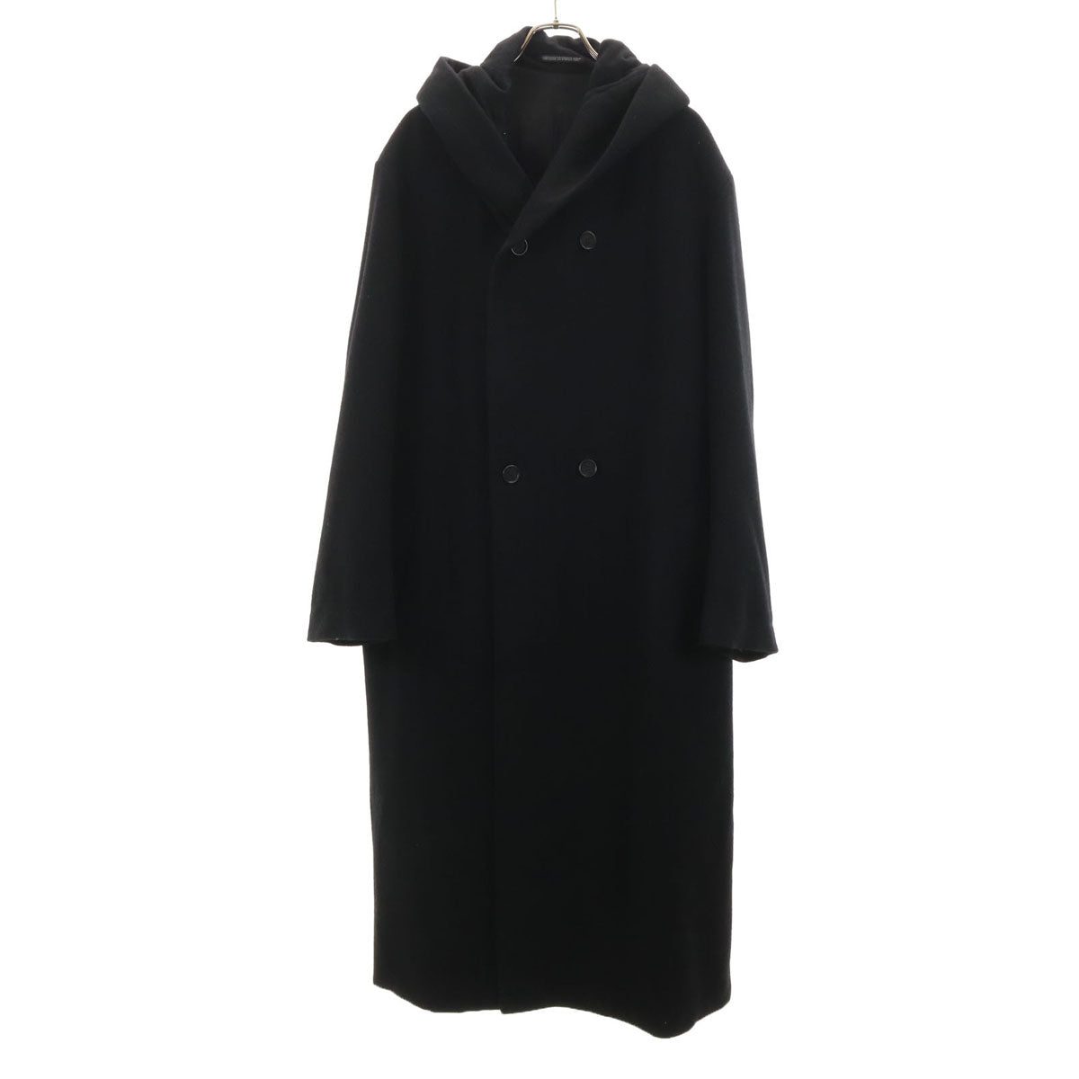 Yohji Yamamoto POUR HOMME ヨウジヤマモトプールオム 日本製 フーデッド ウールコート 3 ブラック メンズ