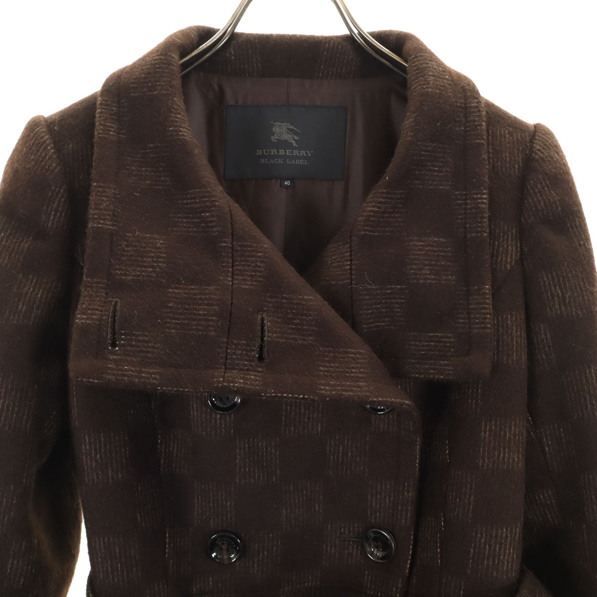 BURBERRY BLACK LABEL バーバリーブラックレーベル 日本製 チェック柄 ウールコート 40 ブラウン 三陽商会 レディース