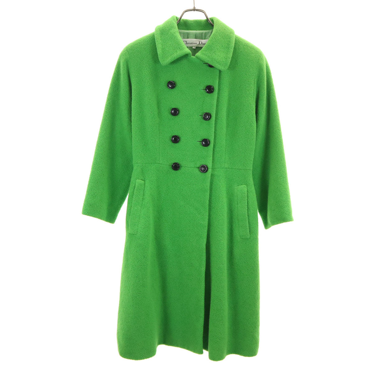 美品 Christian Dior クリスチャンディオール 90s アンゴラブレンド オールド ブークレ ウールコート 9 黄緑 レディース