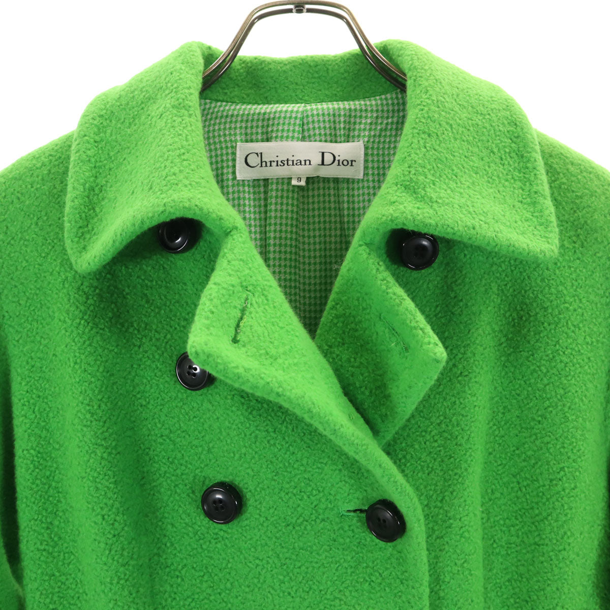 美品 Christian Dior クリスチャンディオール 90s アンゴラブレンド オールド ブークレ ウールコート 9 黄緑 レディース