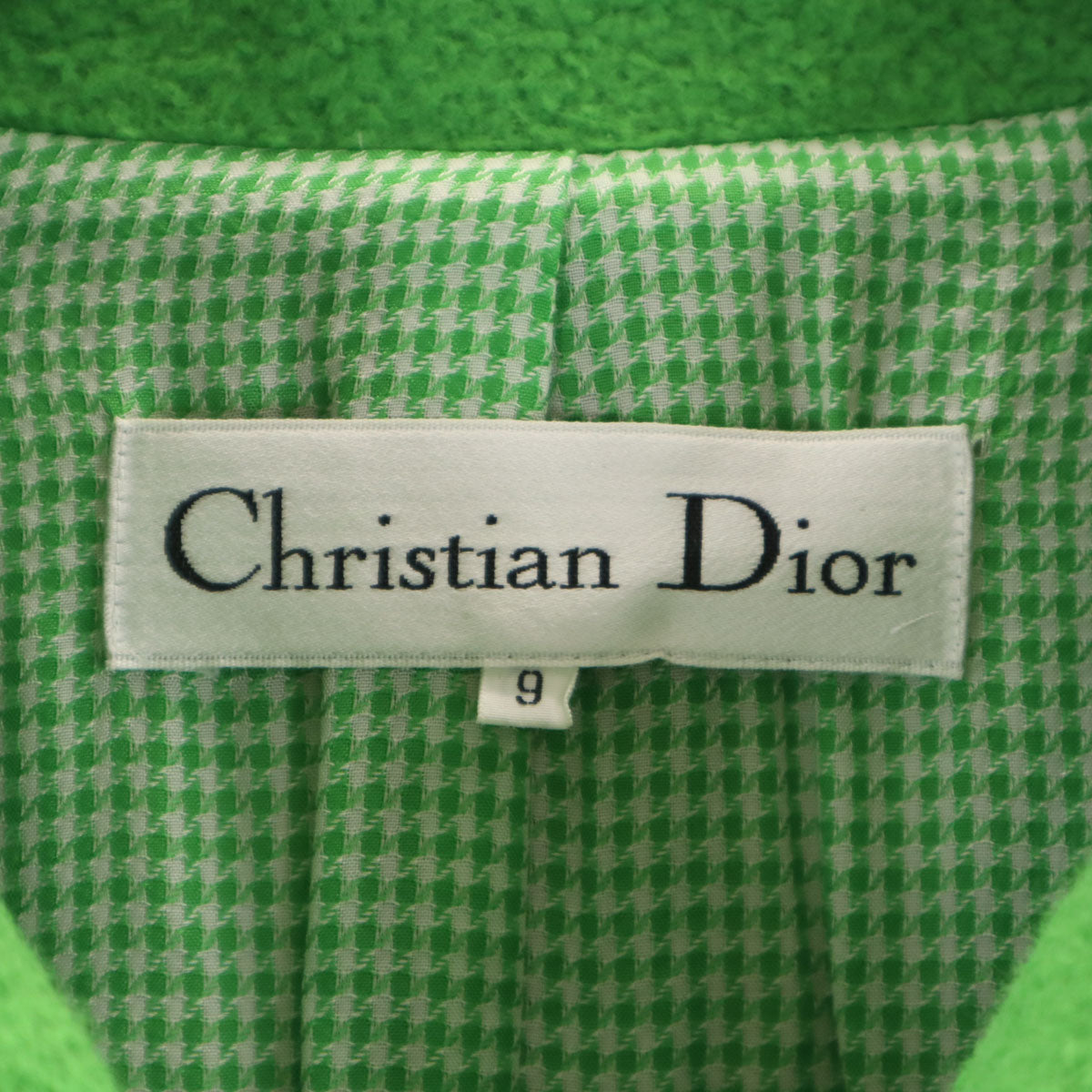 美品 Christian Dior クリスチャンディオール 90s アンゴラブレンド オールド ブークレ ウールコート 9 黄緑 レディース