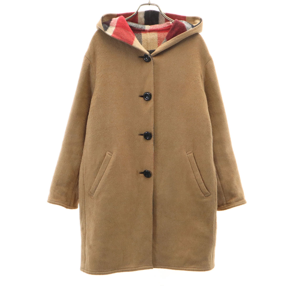 BLUE LABEL CRESTBRIDGE ブルーレーベルクレストブリッジ フーデッド ウールコート 38 ベージュブラウン レディース