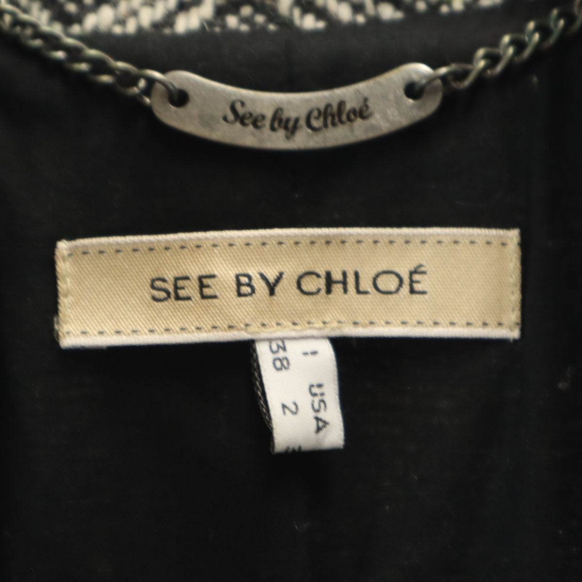 SEE BY CHLOE シーバイクロエ 総柄 ツイード チェスターコート 38 ホワイト レディース