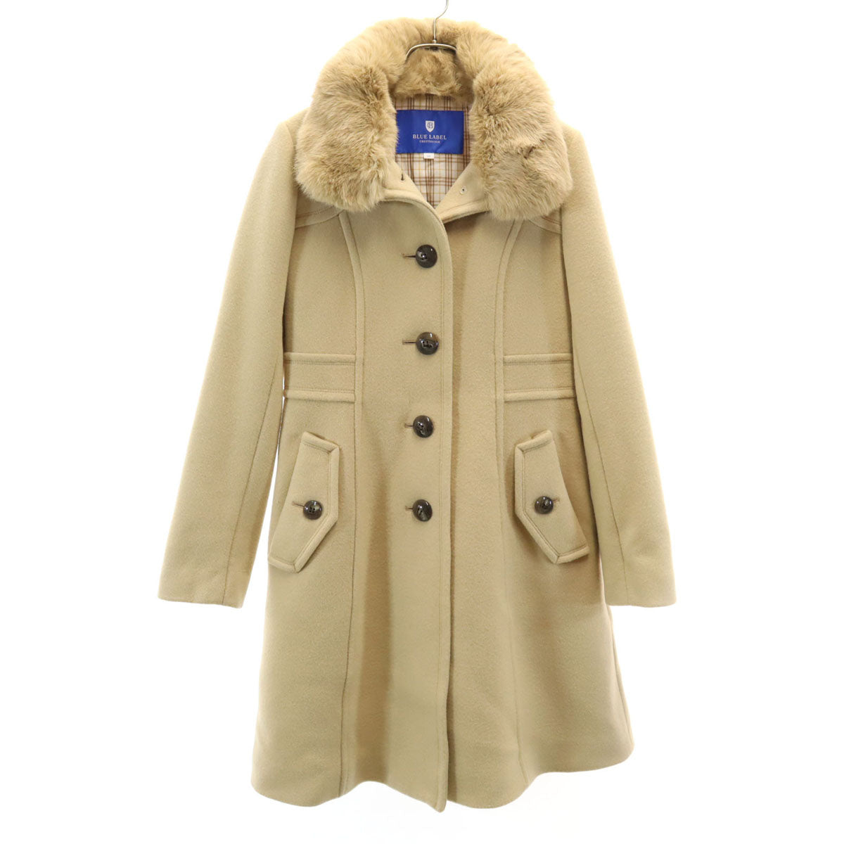 BLUE LABEL CRESTBRIDGE ブルーレーベルクレストブリッジ ウールブレンド ロングコート 40 ベージュ ラビットファー付き レディース
