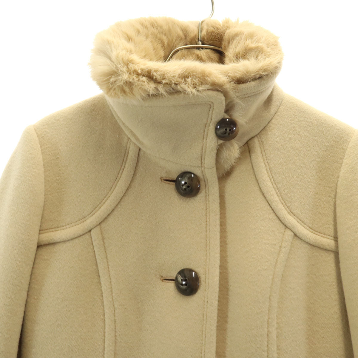 BLUE LABEL CRESTBRIDGE ブルーレーベルクレストブリッジ ウールブレンド ロングコート 40 ベージュ ラビットファー付き レディース