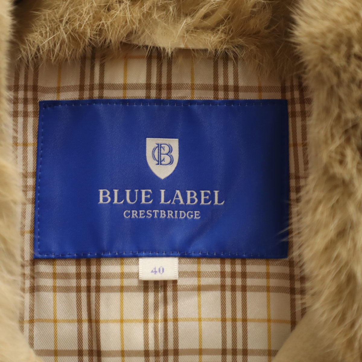 BLUE LABEL CRESTBRIDGE ブルーレーベルクレストブリッジ ウールブレンド ロングコート 40 ベージュ ラビットファー付き レディース