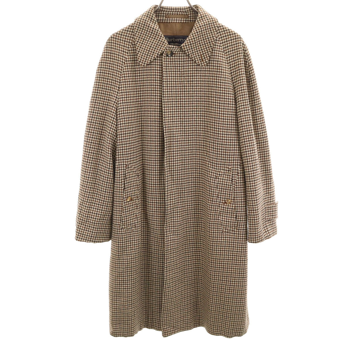 Burberrys バーバリーズ 90s カシミヤブレンド オールド ハウンドトゥース ステンカラーコート M ブラウン 千鳥柄 メンズ