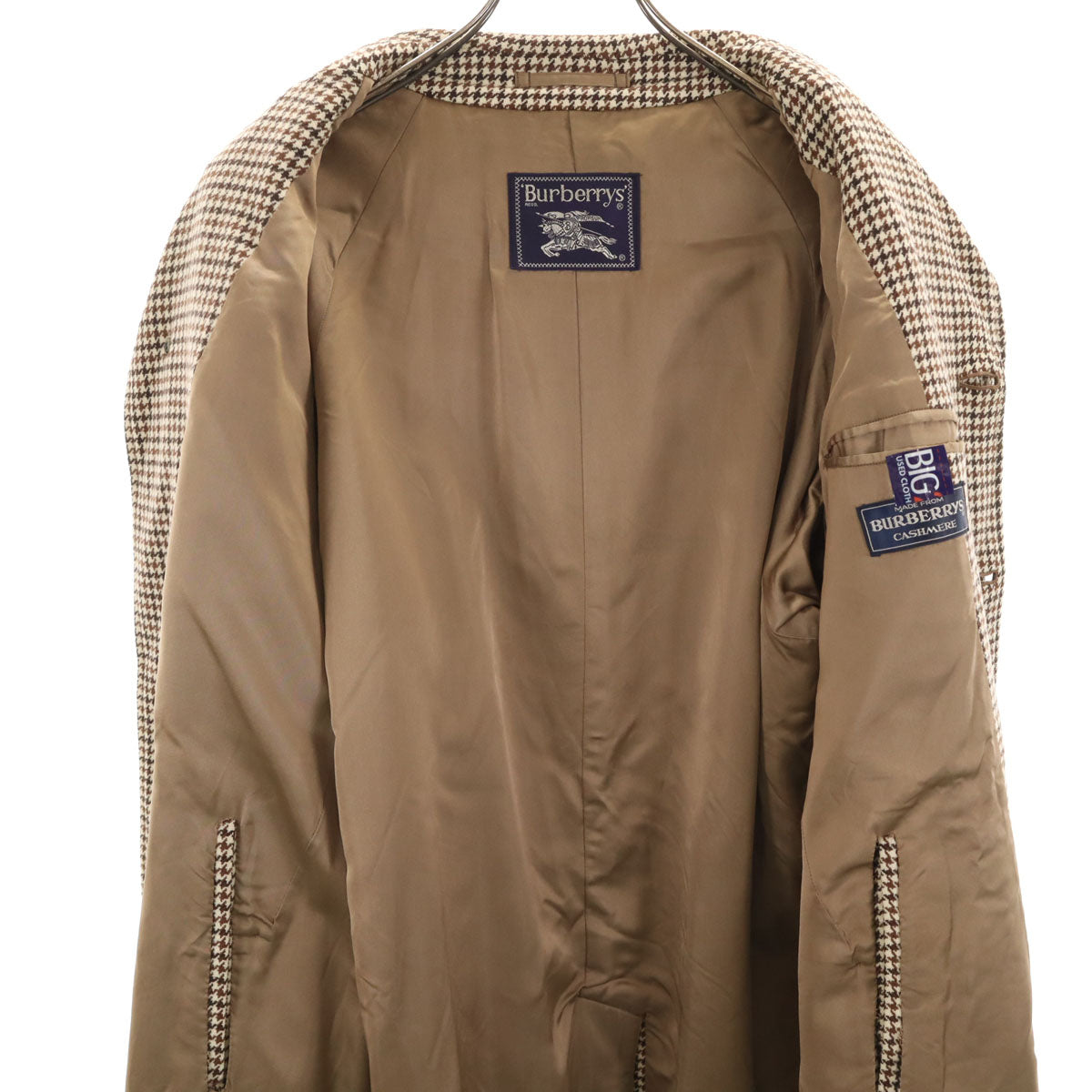 Burberrys バーバリーズ 90s カシミヤブレンド オールド ハウンドトゥース ステンカラーコート M ブラウン 千鳥柄 メンズ