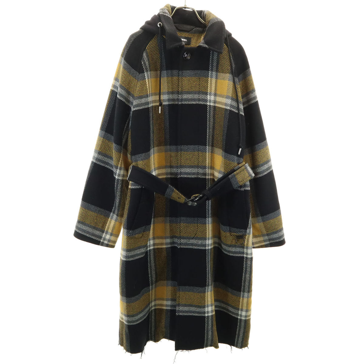DIESEL ディーゼル ウールブレンド チェック コート M ブラック メンズ