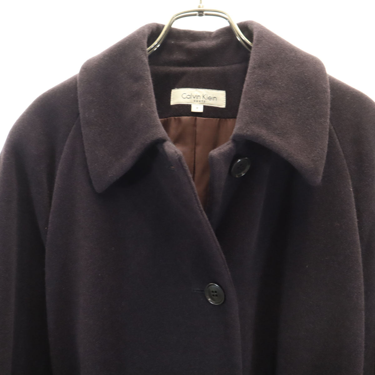 Calvin klein カルバンクライン アンゴラ ステンカラーコート 9 パープルブラウン レディース