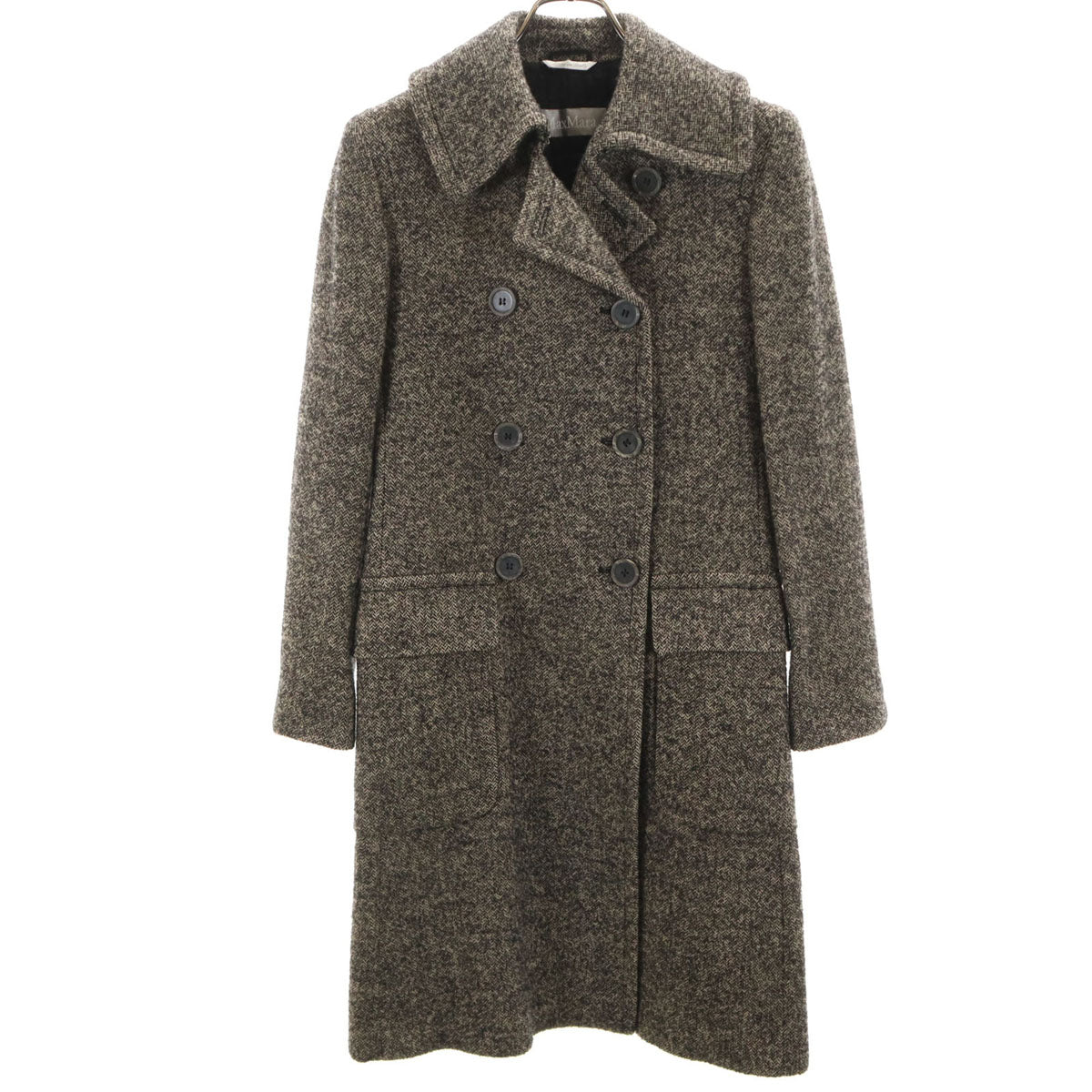 MAX MARA マックスマーラ イタリア製 ヘリンボーン ダブルブレスト ウールコート 36 グレージュ系 レディース