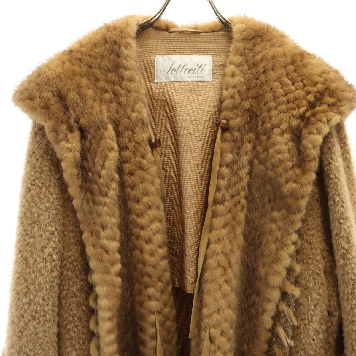 Solleciti ソレシティ イタリア製 アルパカブレンド 切替 毛皮コート 42 ベージュ PIACENZA レディース