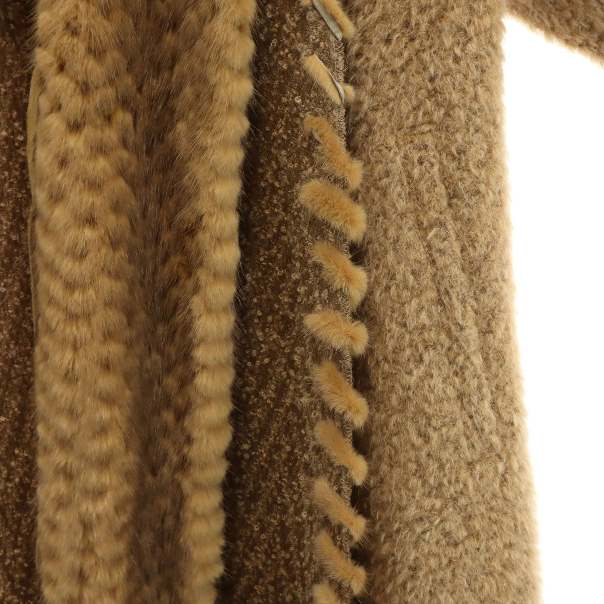 Solleciti ソレシティ イタリア製 アルパカブレンド 切替 毛皮コート 42 ベージュ PIACENZA レディース