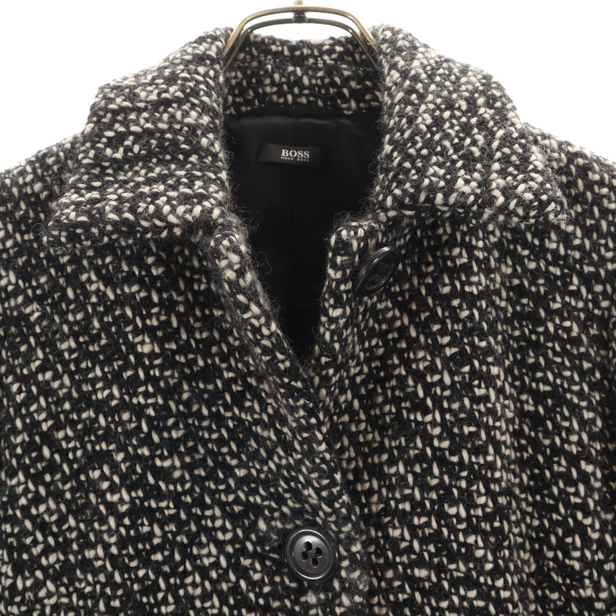 HUGO BOSS ヒューゴボス ウールブレンド ツイード ロングコート ブラック系 レディース