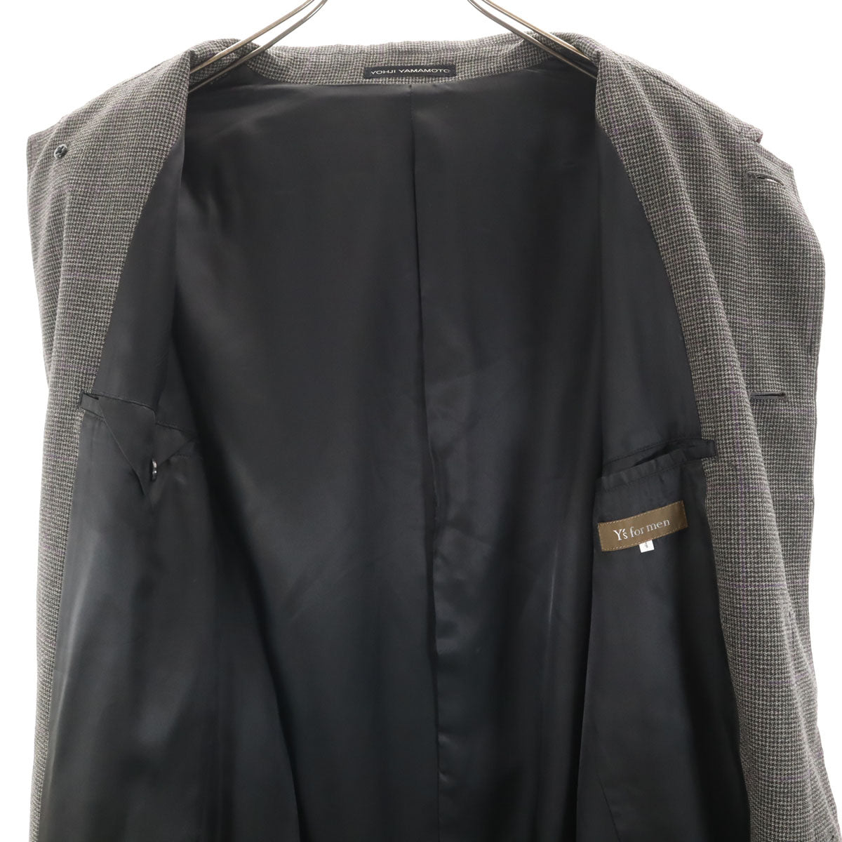 Y’s for men ワイズフォーメン 日本製 ウール ハウンドトゥース柄 ステンカラーコート 4 グレー ヨウジヤマモト メンズ
