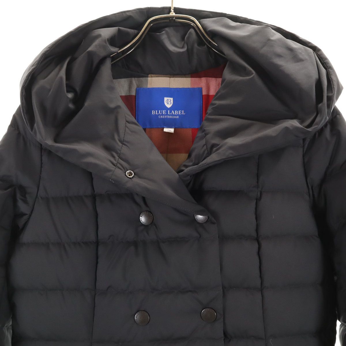 美品 BLUE LABEL CRESTBRIDGE ブルーレーベルクレストブリッジ フーデッド ダウンコート 36 ブラック系 レディース