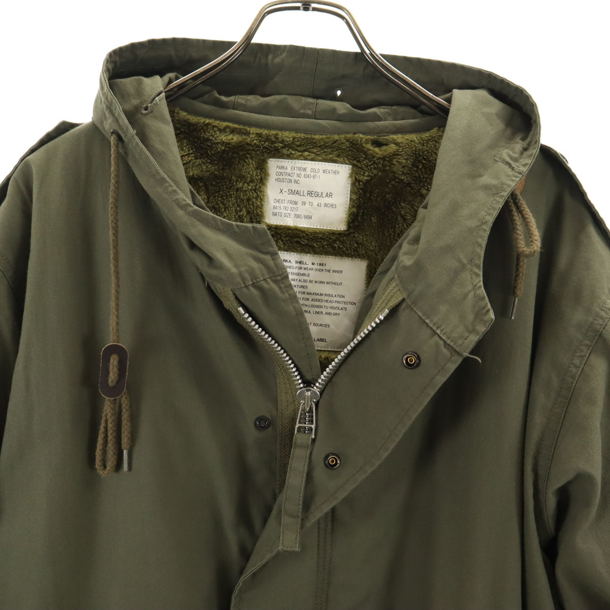 HOUSTON ヒューストン ミリタリー モッズコート XS カーキ ライナー付き メンズ