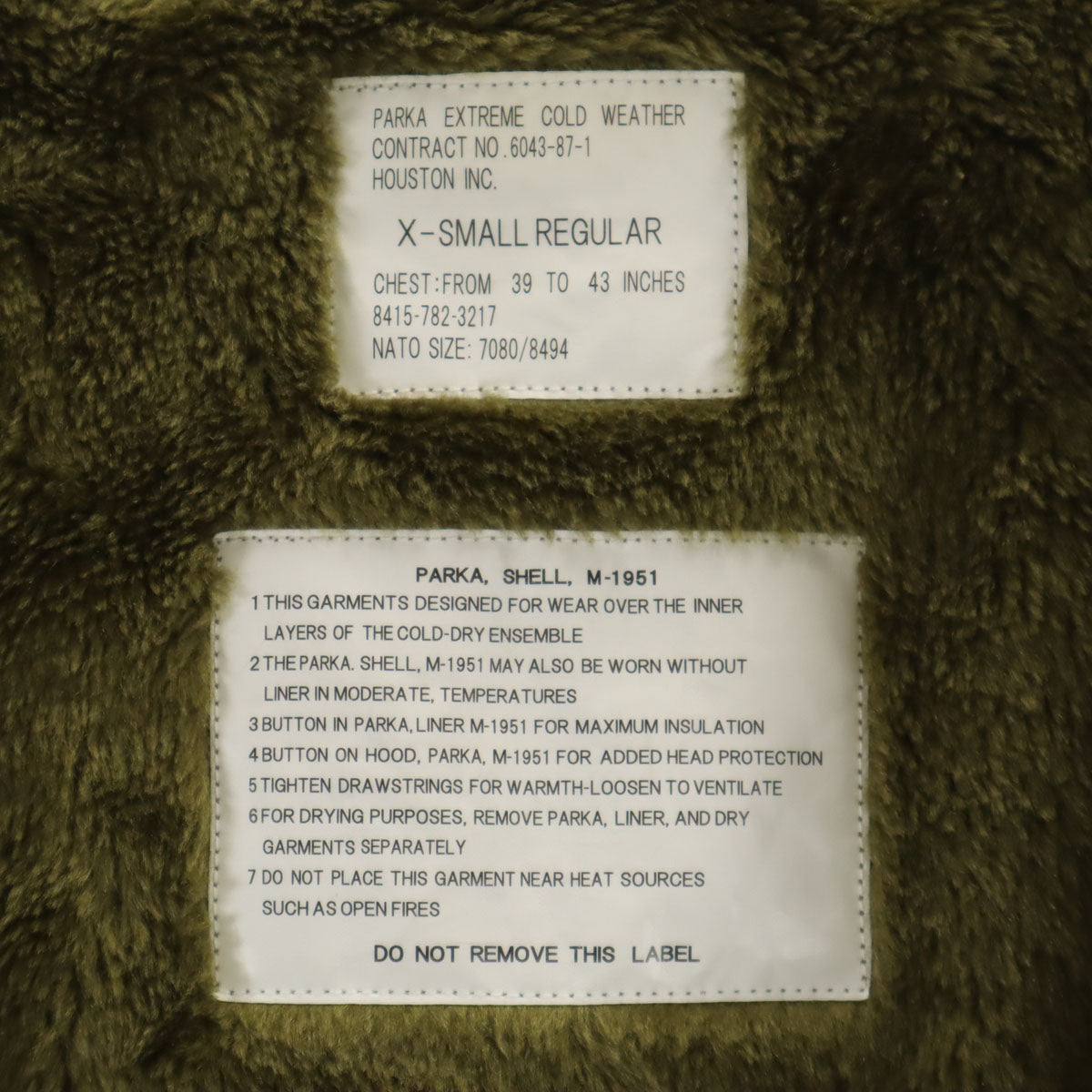 HOUSTON ヒューストン ミリタリー モッズコート XS カーキ ライナー付き メンズ