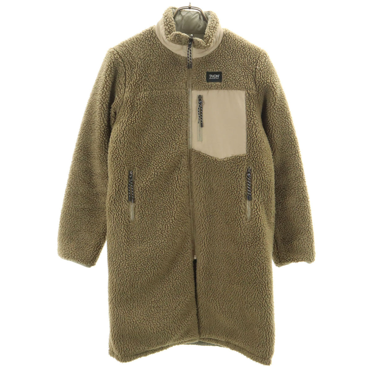TAION タイオン ボア ダウンコート L ベージュ系 リバーシブル レディース