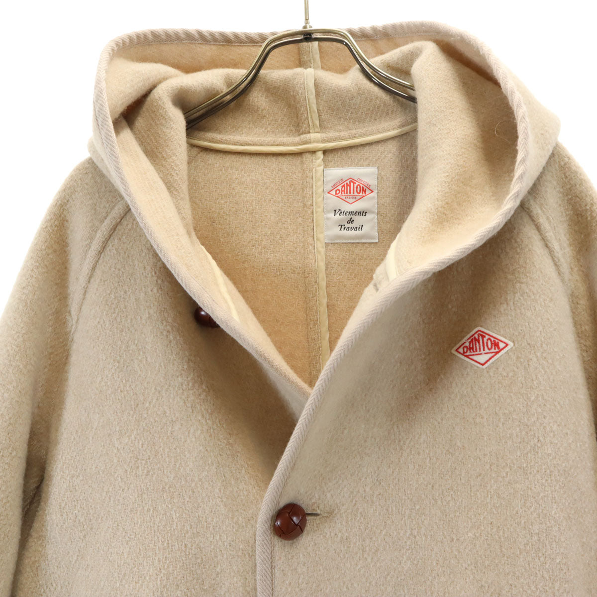 Danton ダントン 日本製 ウールモッサ フード コート 38 ベージュ系 レディース