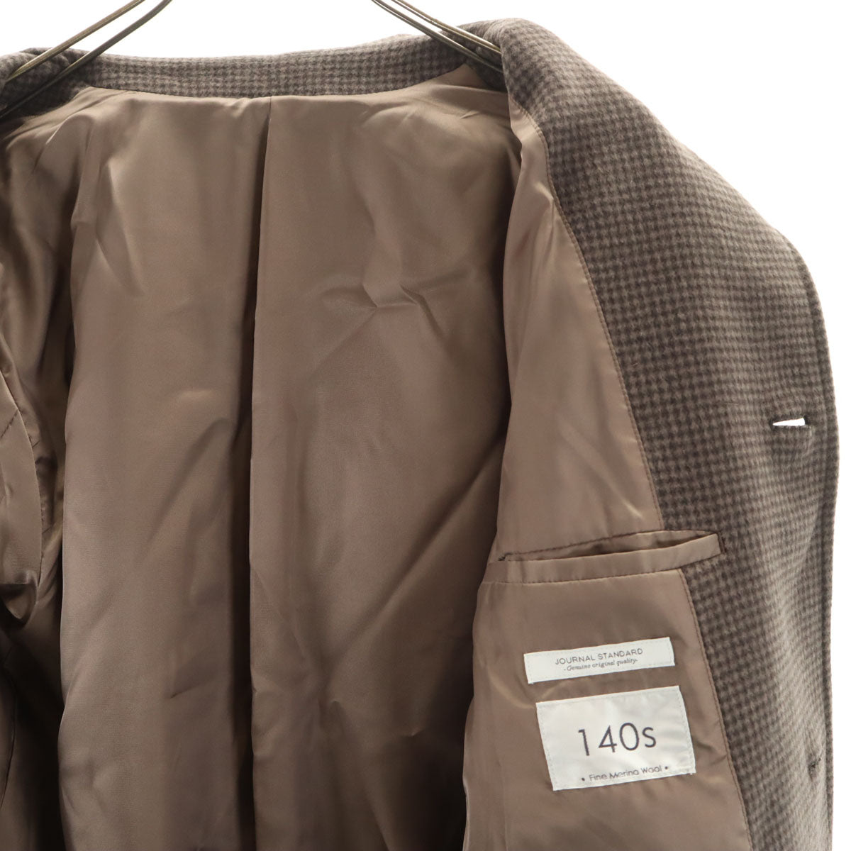 JOURNAL STANDARD ジャーナルスタンダード ハウンドトゥース柄 ステンカラーコート M グレーブラウン系 千鳥格子 メンズ