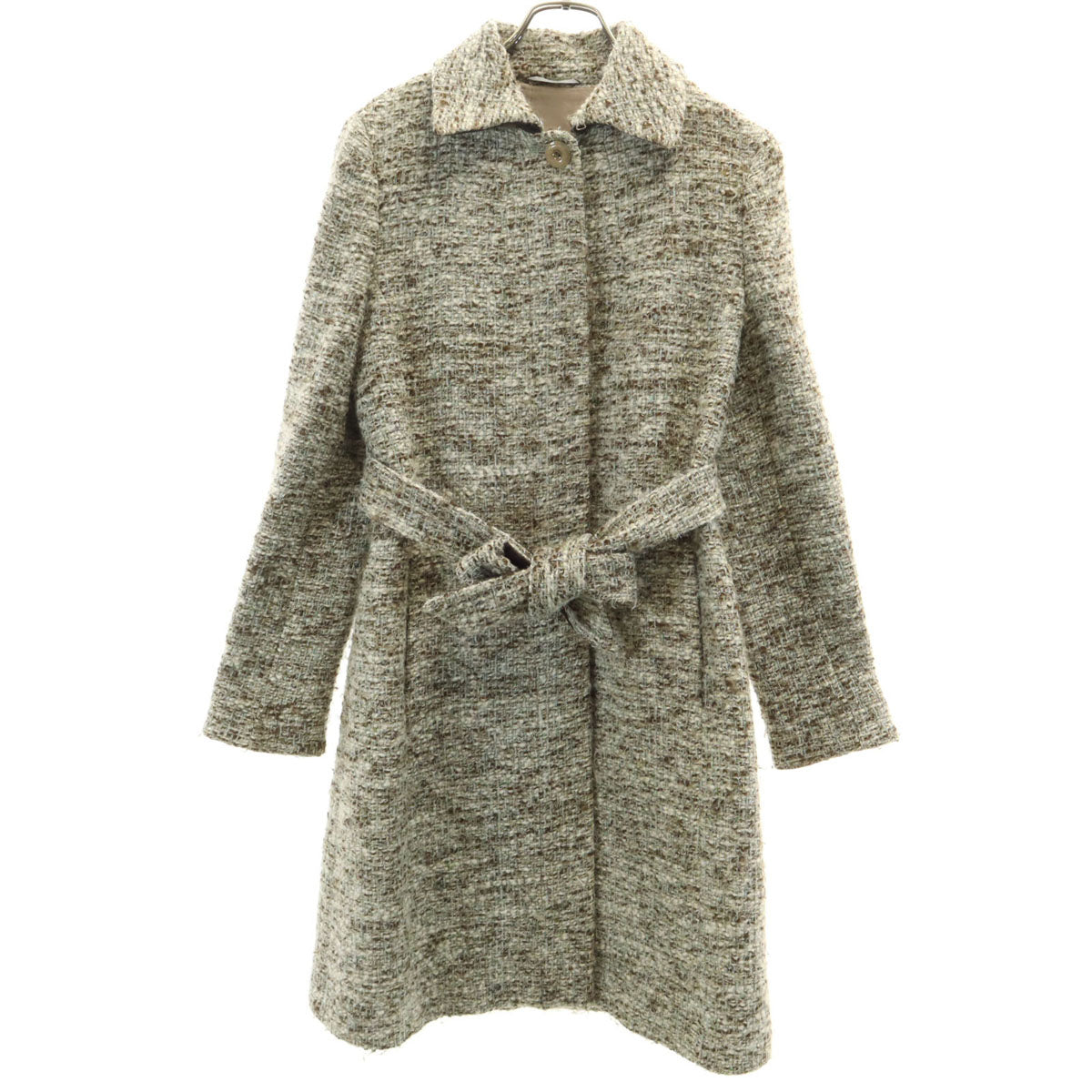 MAXMARA STUDIO マックスマーラステュディオ ツイード ステンカラーコート 42 グレージュ レディース