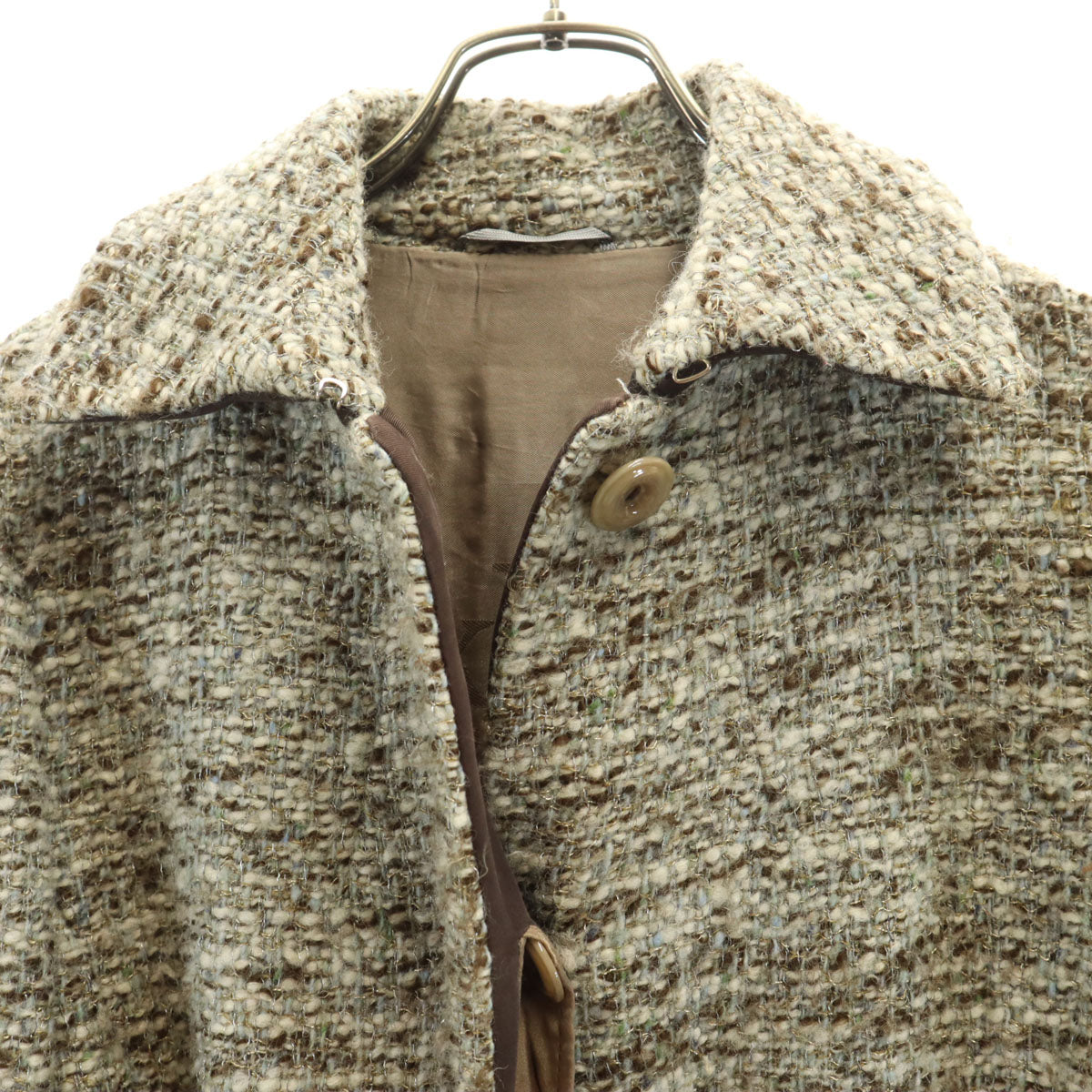 MAXMARA STUDIO マックスマーラステュディオ ツイード ステンカラーコート 42 グレージュ レディース