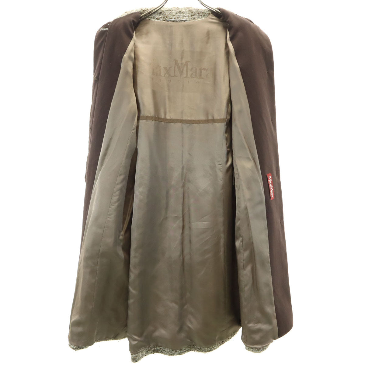 MAXMARA STUDIO マックスマーラステュディオ ツイード ステンカラーコート 42 グレージュ レディース