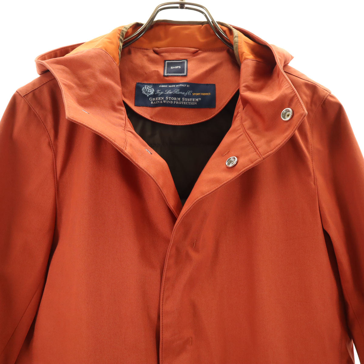 SHIPS シップス ロロピアーナ生地 フーデッド コート S オレンジ ダウンライナー付き LORO PIANA GREEN STORM SYSTEM メンズ
