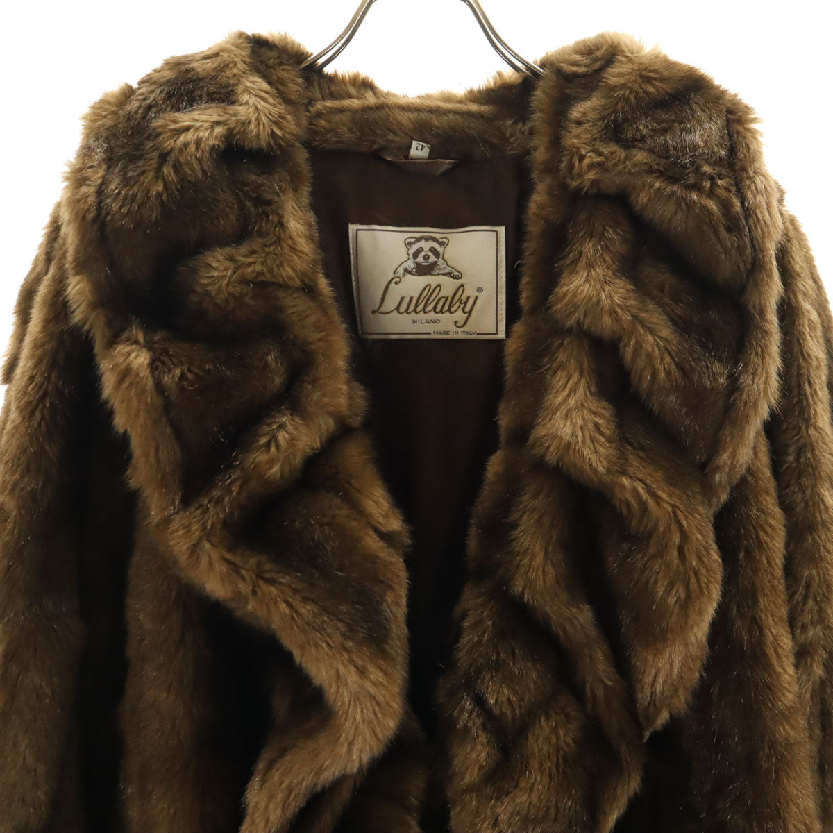 LULLABY イタリア製 フェイク ファーコート 42 ブラウン系 レディース