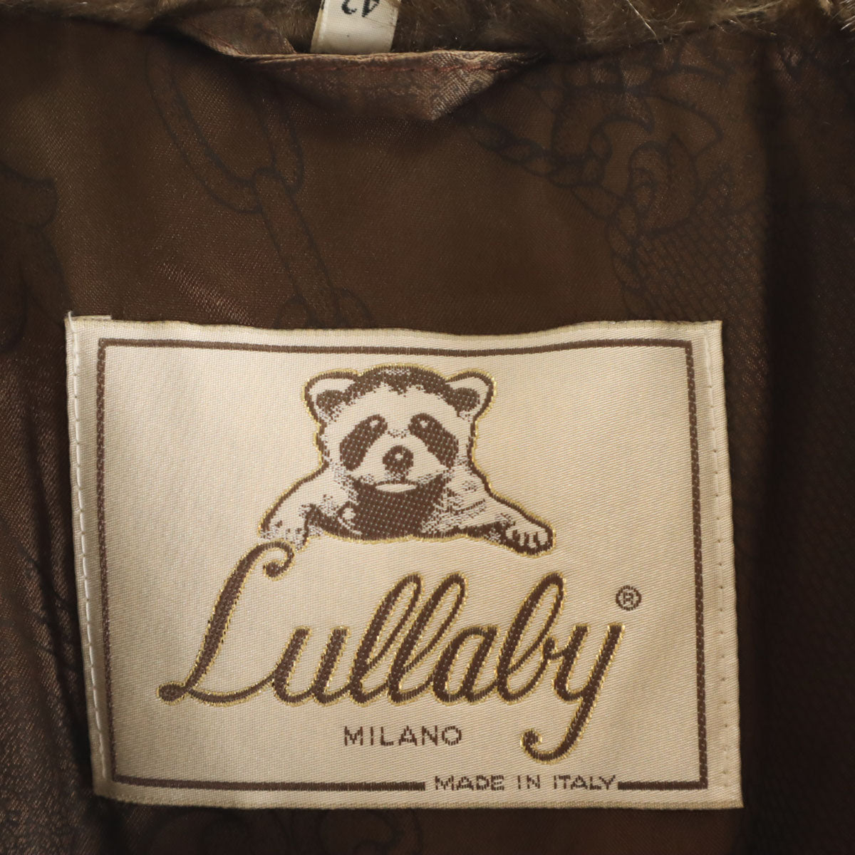 LULLABY イタリア製 フェイク ファーコート 42 ブラウン系 レディース