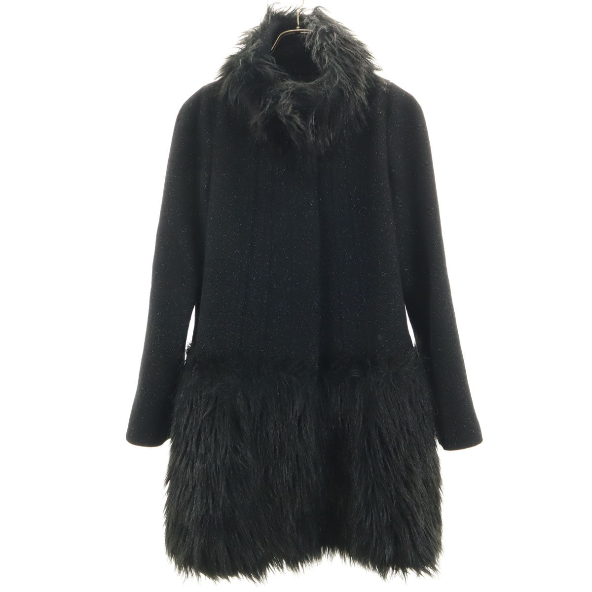 美品 VIVIENNE TAM ヴィヴィアンタム 日本製 フェイクファー切替 ウールコート 0 ブラック レディース