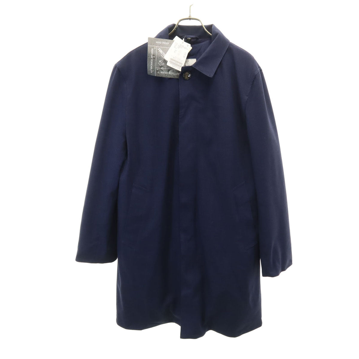 未使用 417EDIFICE フォーワンセブン エディフィス チェック柄 ステンカラーコート L ネイビー ダウンライナー付き メンズ