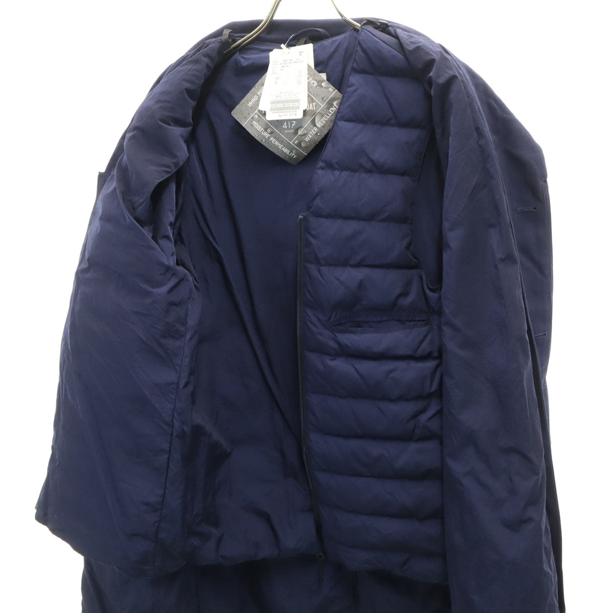 未使用 417EDIFICE フォーワンセブン エディフィス チェック柄 ステンカラーコート L ネイビー ダウンライナー付き メンズ