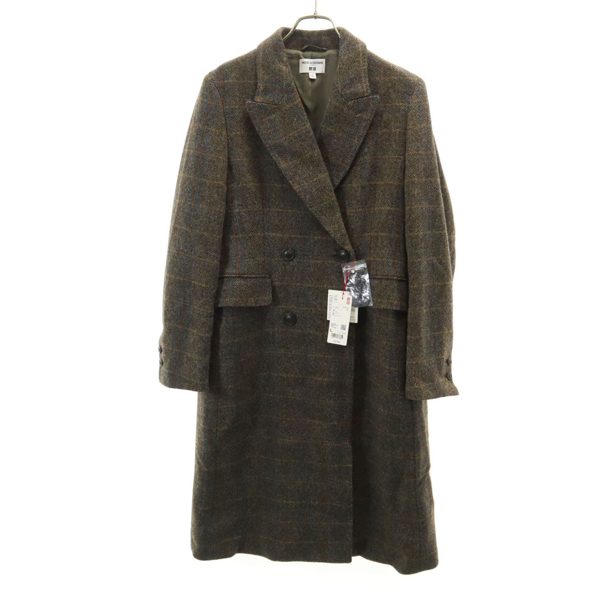 未使用 UNIQLO ユニクロ INES DE LA FRESSANGE イネスドラフレサンジュ コラボ チェック柄 ツイード コート L ブラウン系 レディース