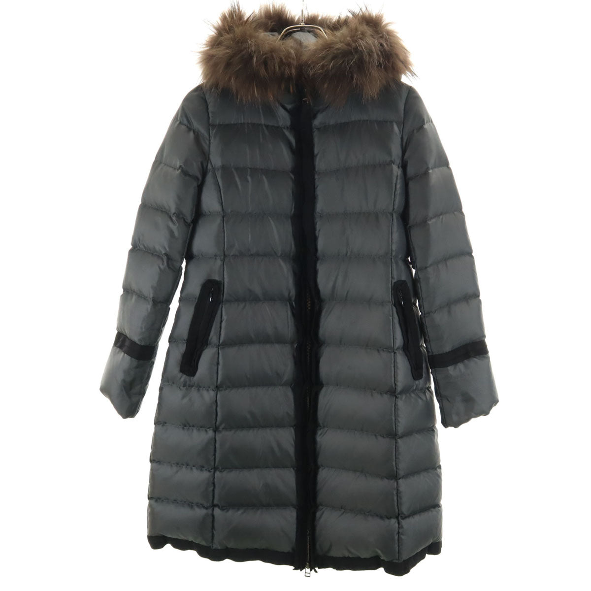 LANVIN en Bleu ランバンオンブルー ダウンコート 36 チャコールグレー ラクーンファー付き レディース