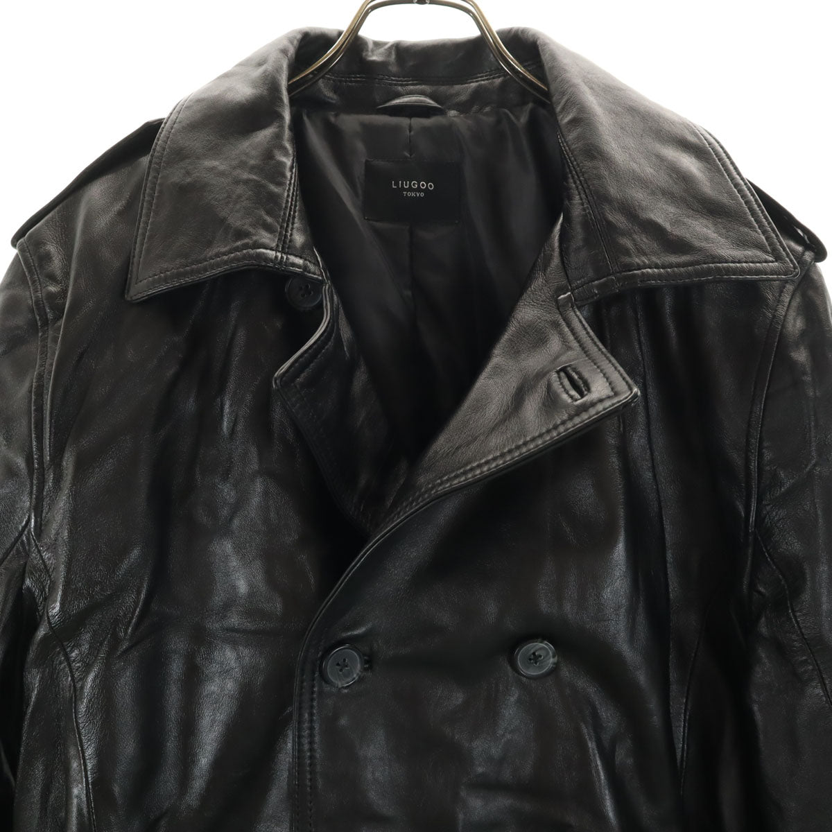 Liugoo リューグー 羊革レザー トレンチコート LL ブラック メンズ