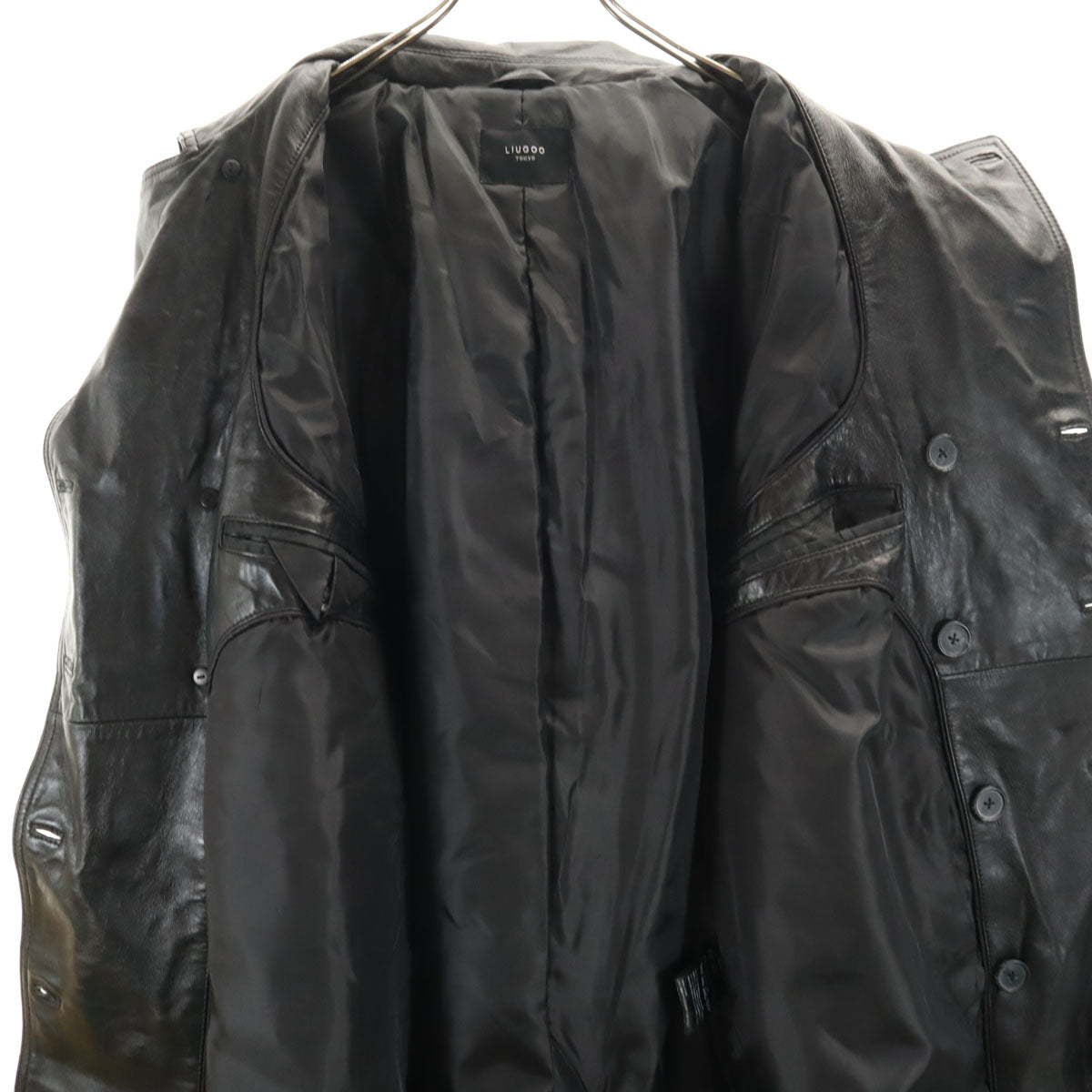 Liugoo リューグー 羊革レザー トレンチコート LL ブラック メンズ