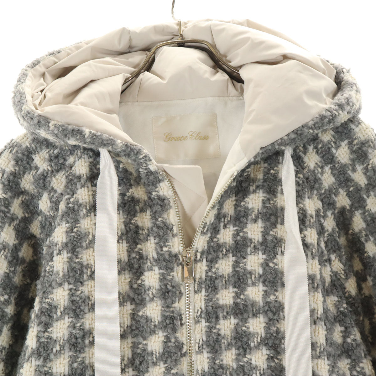 GRACE CLASS グレースクラス チェック ダウンコート 36 グレー系 レディース