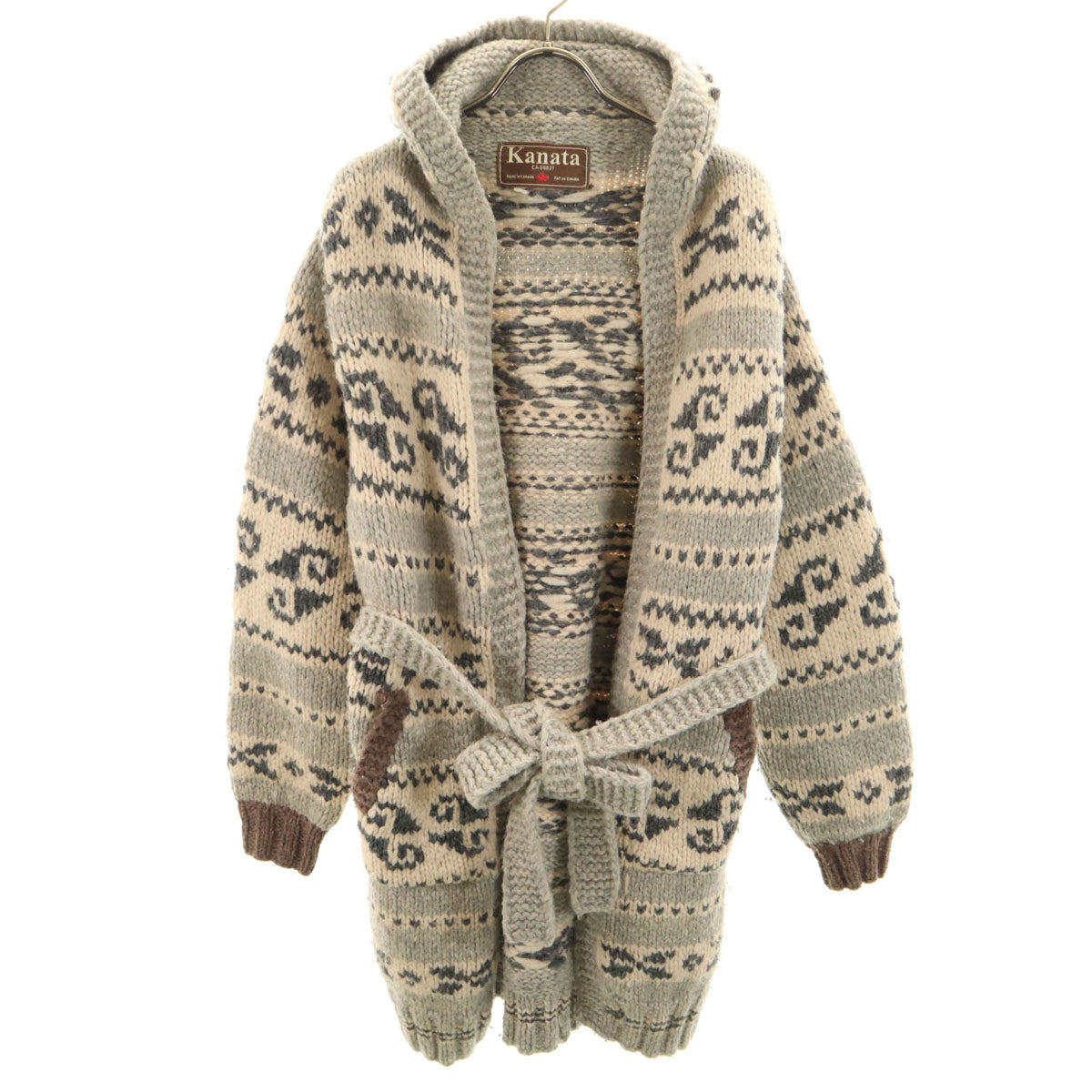 KANATA カナタ カナダ製 総柄 カウチン ガウンコート アイボリー ニット レディース