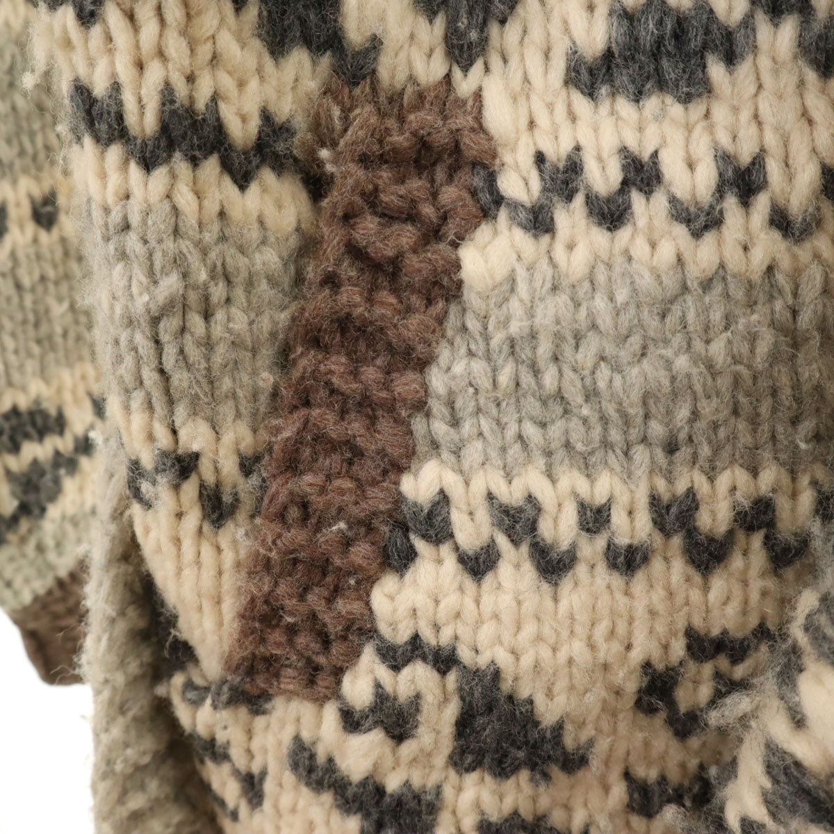 KANATA カナタ カナダ製 総柄 カウチン ガウンコート アイボリー ニット レディース