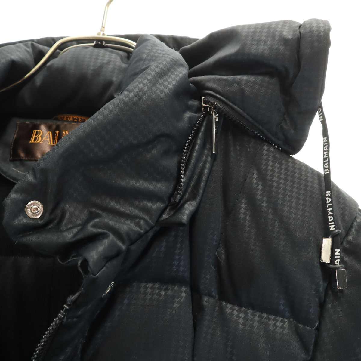 BALMAIN バルマン ハウンドトゥース柄 ダウンコート M ブラック系 千鳥格子 レディース
