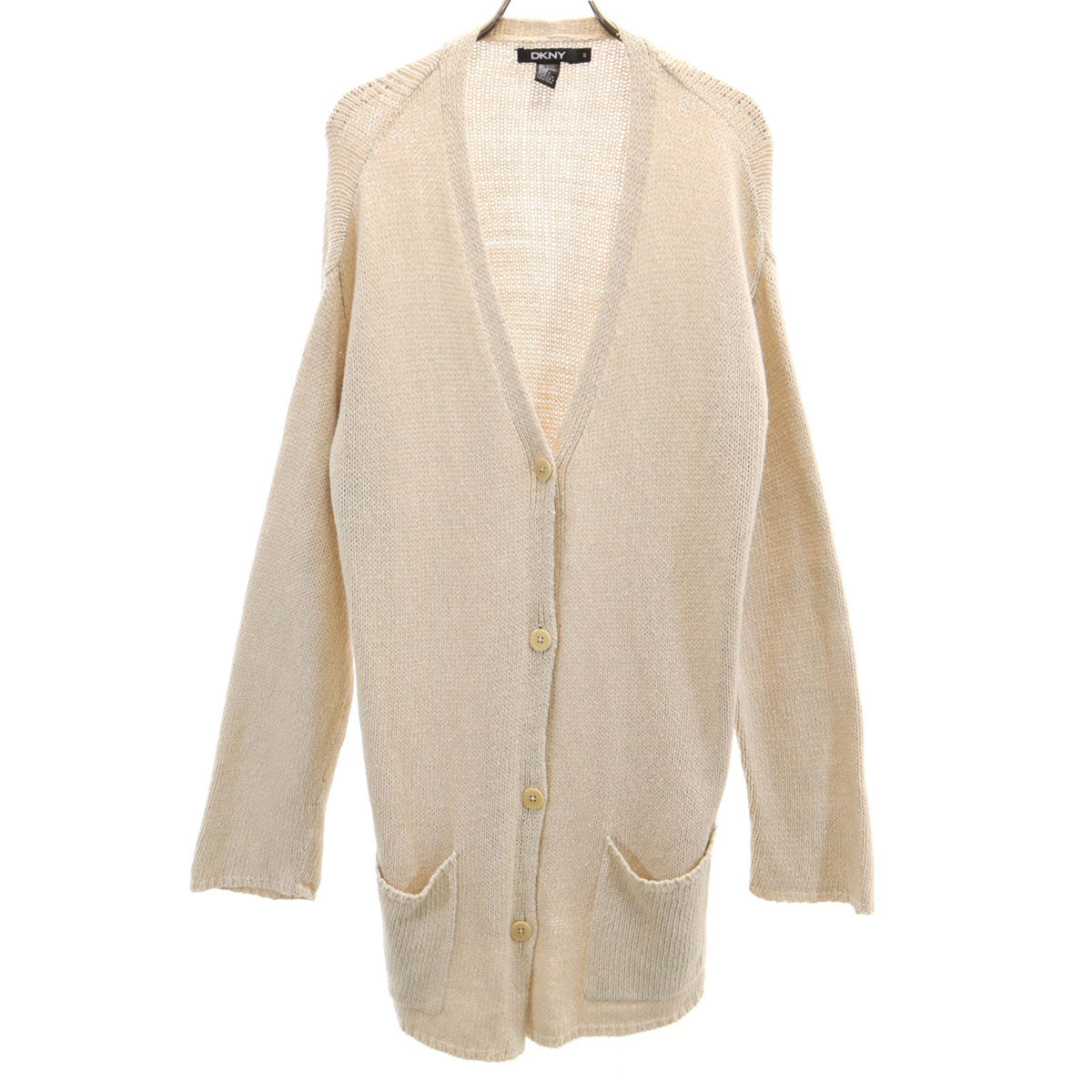 DKNY DONNA KARAN NEW YORK ダナキャランニューヨーク 90s オールド 長袖 ニットカーディガン S ベージュ レディース