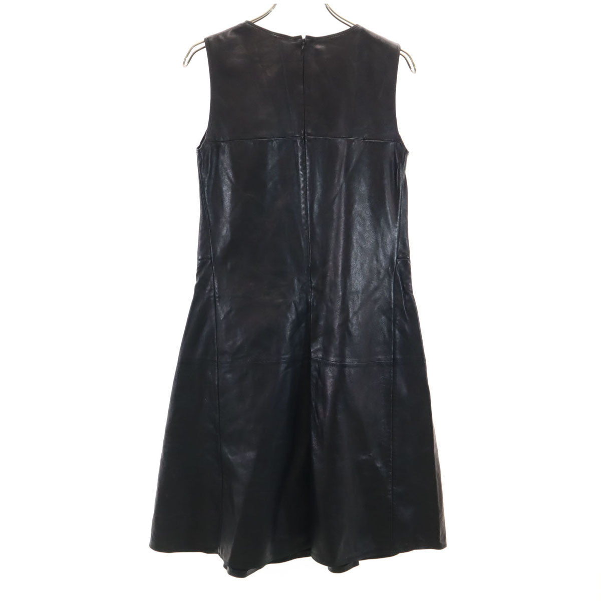 JIL SANDER NAVY ジルサンダーネイビー ノースリーブ 羊革レザー ワンピース 34 ブラック レディース